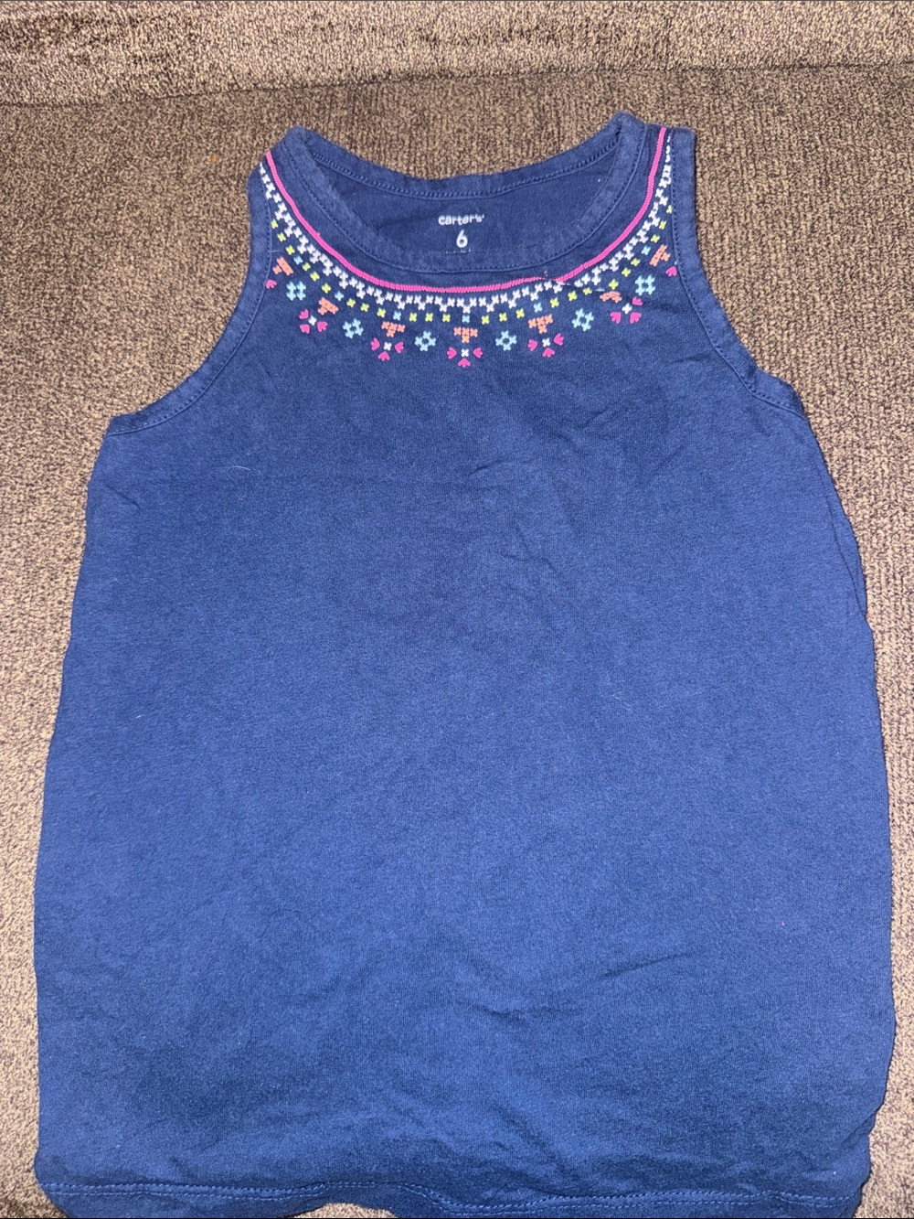 Carter's Navy Tank with Pink & Multicolor Neck Embroidery